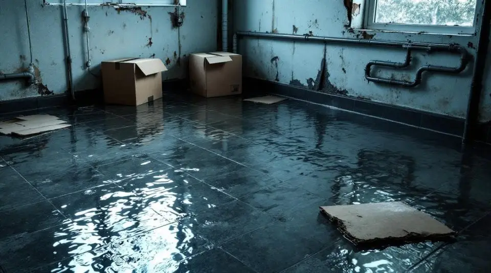 Homer Water Restoration technicians using water extraction pumps in a flooded Irvine basement.