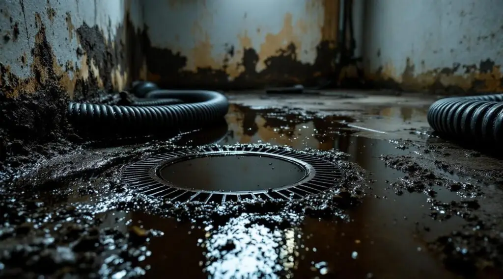 Professional restoration technician in protective gear extracting wastewater from an Irvine home basement floor.