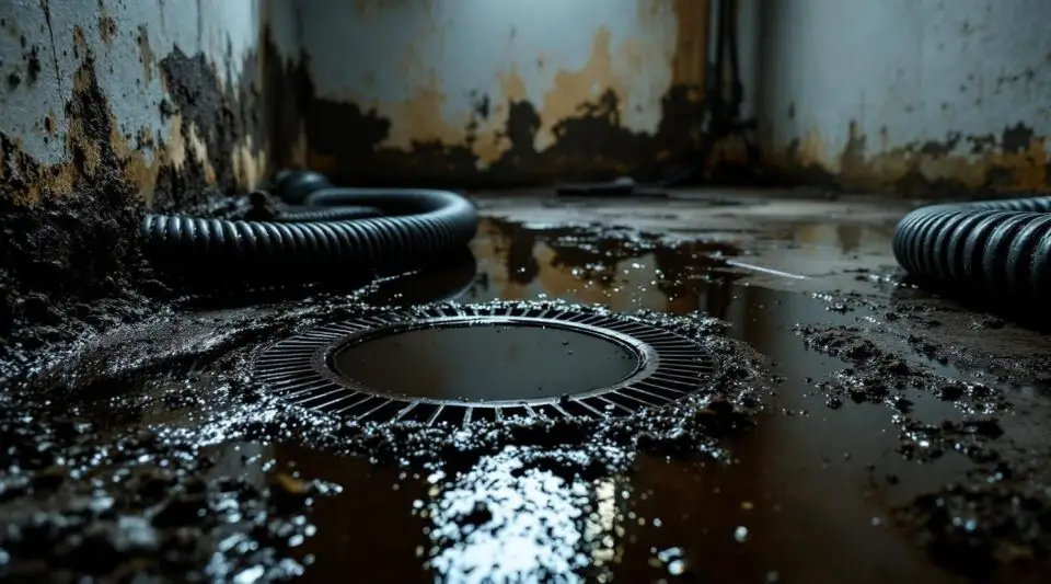 Professional restoration technician in protective gear extracting wastewater from an Irvine home basement floor.
